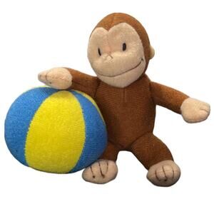 Miniature Vintage Curious George Plush Toy Collectible with Circus Ball 4"